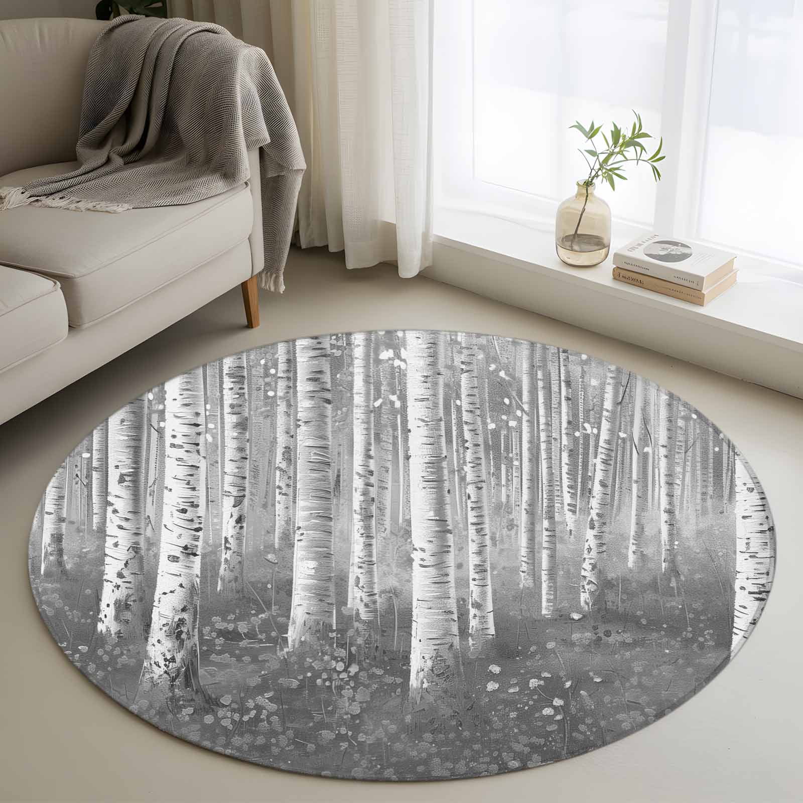 Round Rugs 4Ft Grey Oil Painting Round Area Rug Washable Indoor Throw Carpet Contemporary Abstract Art Soft Non Slip Circle Rug for Kitchen Nursery Room Home Decor Aesthetic