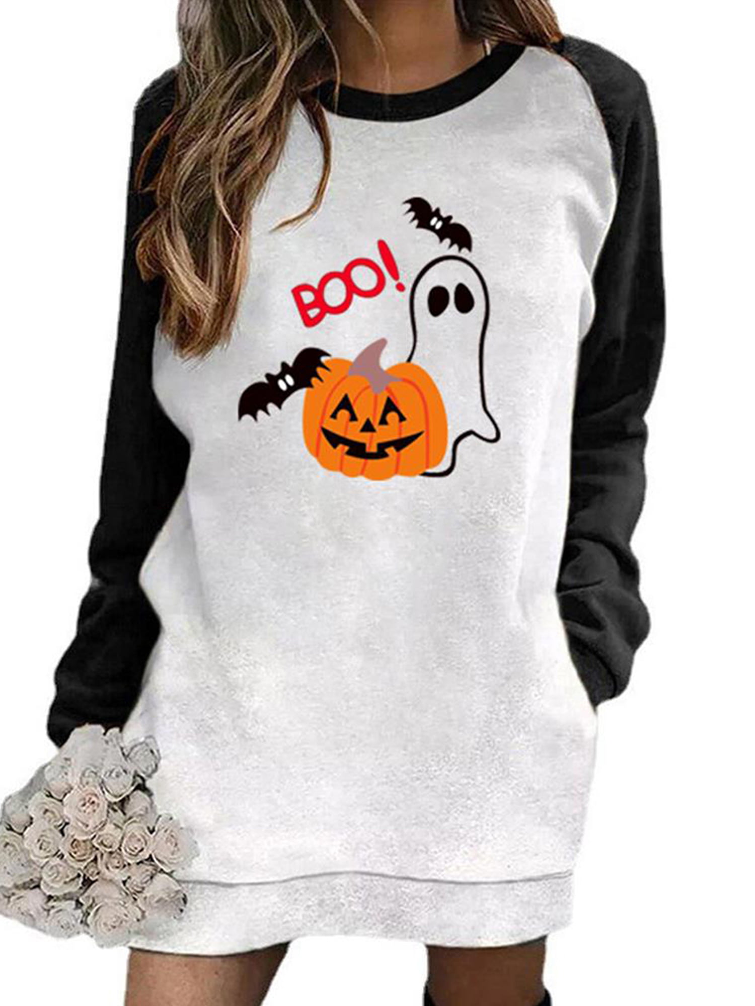 Womens Pumpkin Cat Sweatshirt Casual Loose Fit Graphic Halloween Crewneck Sweater Long Sleeve Tops Plus Size 