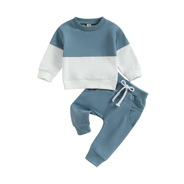 Gupgi Toddler Baby Boy Outfits 0-3 Years Long Sleeve Contrast Color Sweatshirt Solid Pants 2Pcs Winter Clothes Set