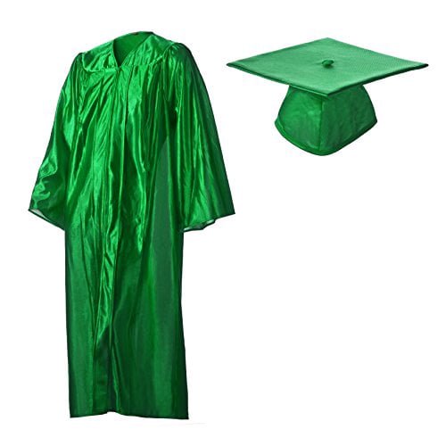 Academic Graduation Cap and Gown Shiny Emerald Green Size 33 (3'10"-4'1")
