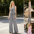 thumbnail image 2 of Quixlent Women's Striped 2 Piece Outfits Tie Front Ruffle Tank Top And Wide Leg Pants Sets Summer Casual Sleeveless Lounge Sets, 2 of 8