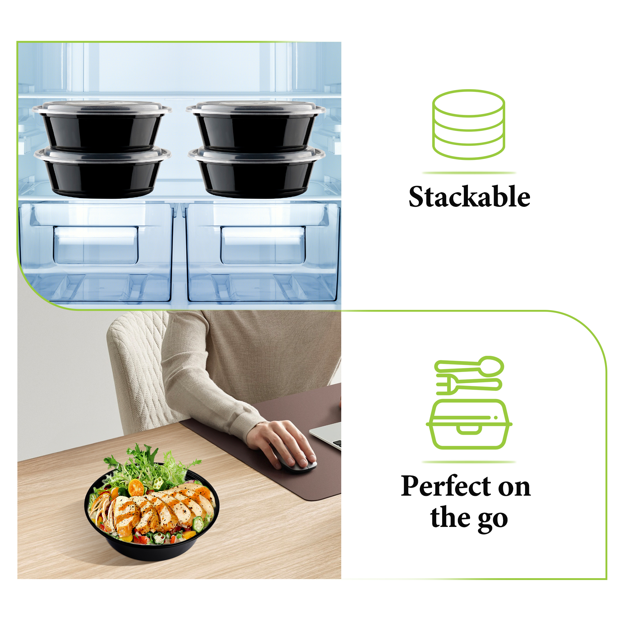Kosbon 30-Pack Reusable Meal Prep Containers, Round photo 6