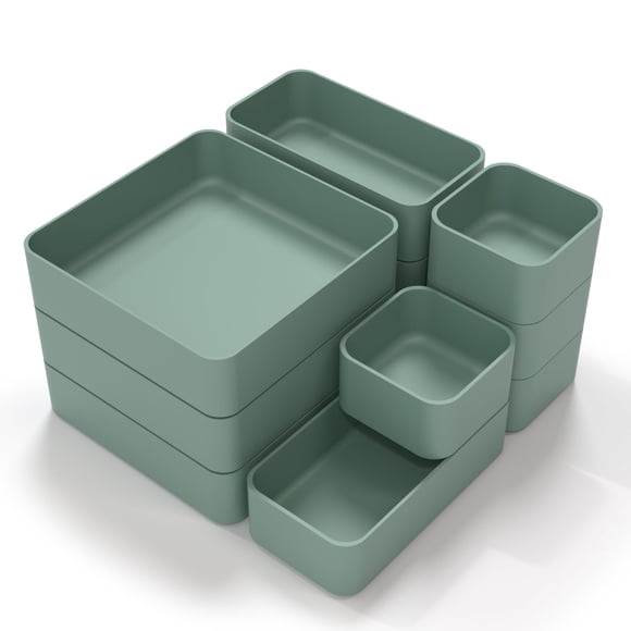 CHANCETSUI Juego de organizador de cajones apilables de 11 piezas, bandejas organizadoras de cajones de escritorio de varios tamaños, contenedores de almacenamiento para guardar maquillaje, papelería,