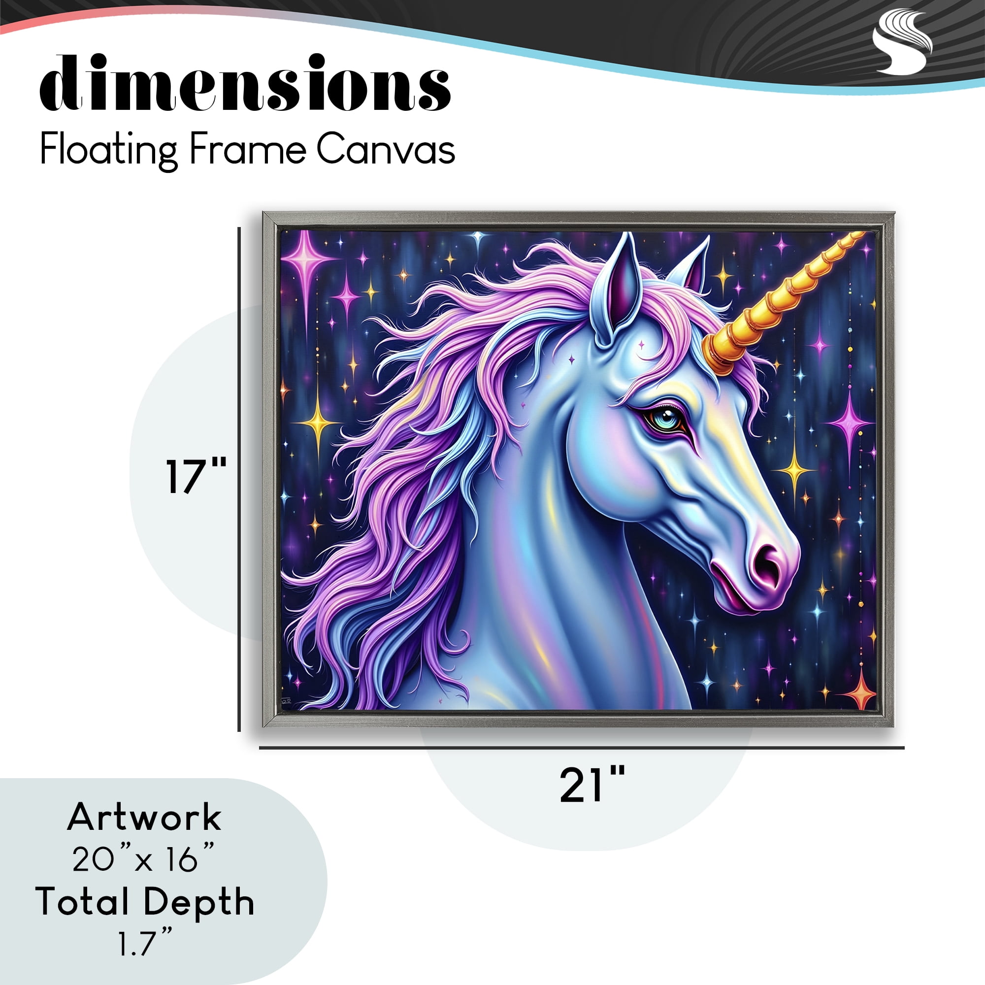 Stupell Industries Star Dancer Unicorn Gray Framed Floater Canvas Wall Art, design by Tabz Jones