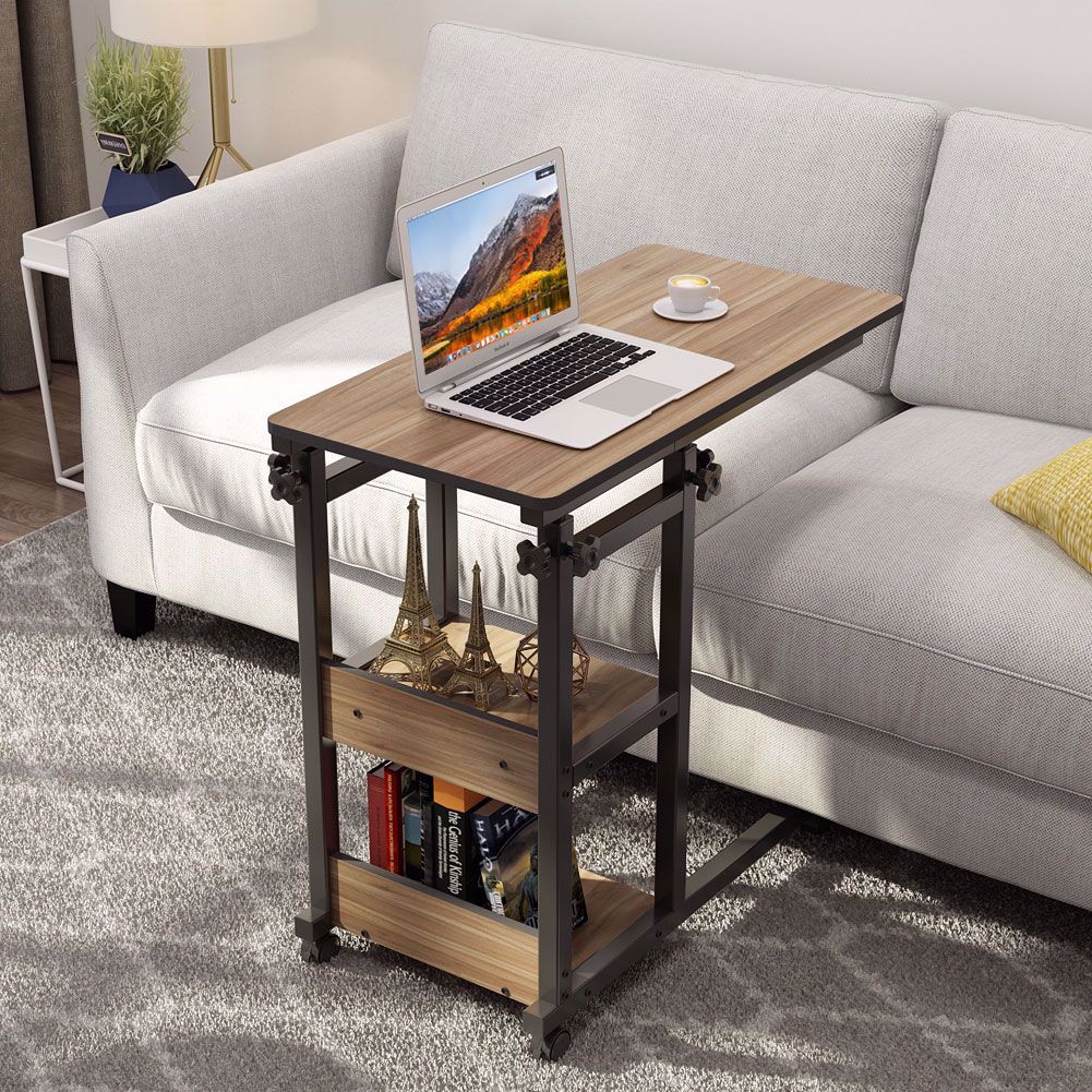 TribeSigns Snack Side Table, Mobile End Table Height Adjustable Bedside Table Laptop Rolling Cart C Shaped TV Tray with Storage Shelves for Sofa Couch - image 6 of 8