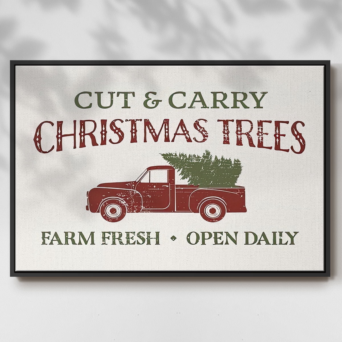 Christmas Farm Sign II - Framed Gallery Wrapped Holiday Canvas - 17 x 25 - Black Frame