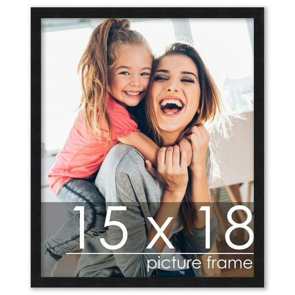 15x18 Black Wood Picture Frame - UV Acrylic, Foam Board Backing, Hanging Hardware