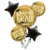 Anagram Congrats Grad Foil Graduation Bouquet 6pc Balloon Pack, Gold Black