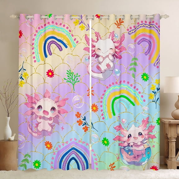 Erosebridal Pink Axolotl Curtains Pack of 2 (38x45), Kawaii Sealife 30%-50% Blackout Curtains for Bedroom, Mermaid Scales 30%-50% Black Out Curtains, Window Curtains Bedroom Decorative