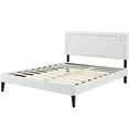 thumbnail image 2 of Platform Bed Frame, Queen Size, White, Faux Vinyl Leather, Mid Century Bedroom, Modern Contemporary HB35112, 2 of 5