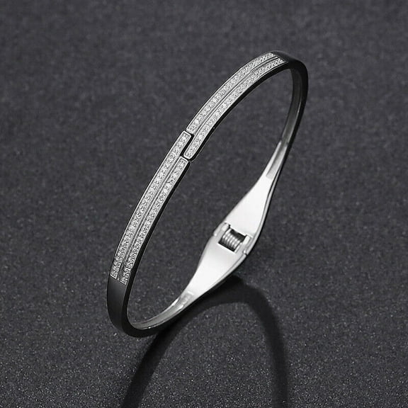 Women's 4Ct Natural Moissanite Round Cut 14K White Gold Plated Bangle Bracelet