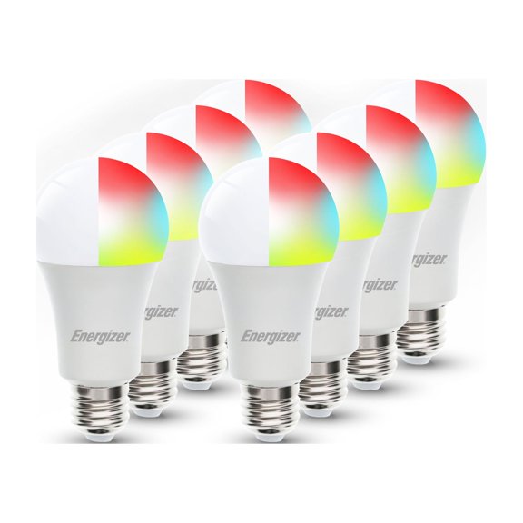 Energizer 8-Pack Smart Wi-Fi Multi-Color and Single White LED Light Bulb, A19 Shape, E26 Base