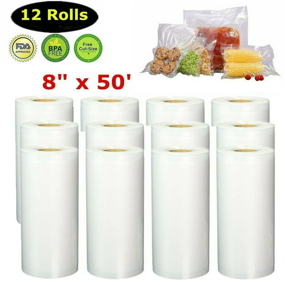 12 Rolls 8" x 50' Embossed Vacuum Sealer Bags Food Saver Storage Bags BPA Free, BPA-Free Plastic