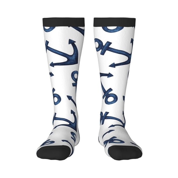 Balery Navy Blue Anchor Calcetines novedosos Calcetines deportivos Calcetines hasta la rodilla Calcetines de algodón Calcetines originales y geniales