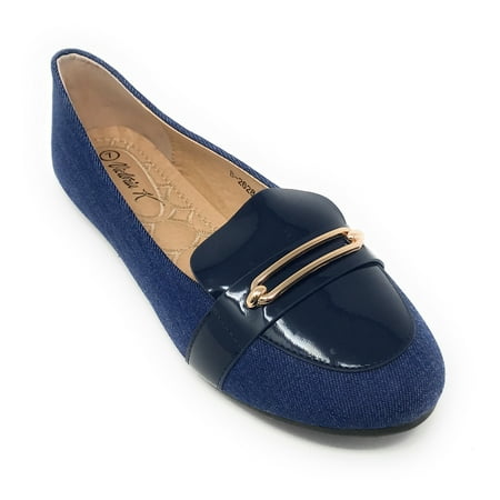 

Victoria K Women s Denim Slip-on With Gold Buckle Ballerina Flats