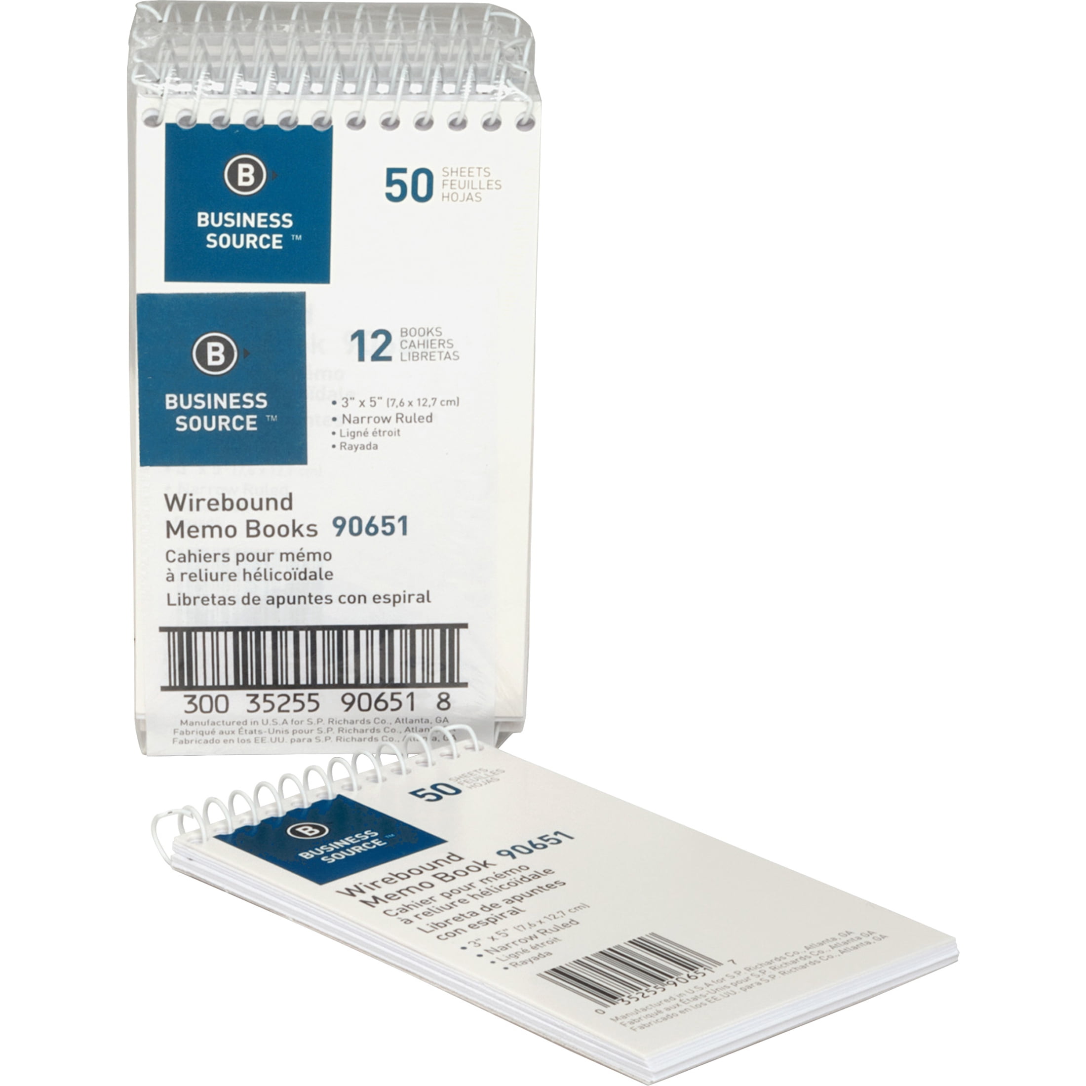 Business Source, BSN90651, Wirebound Memo Books, 12 / Dozen, White