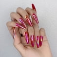 thumbnail image 2 of Press on Nails Long Coffin Fake Nails Glossy Glue on Nails Red Chrome Acrylic Nails Ballerina Sparkly Artificial Nails Bling Laser False Nails with Design 24 pcs Multi-colored 001-FVUS, 2 of 4
