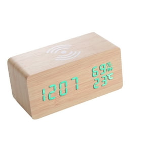 Reloj despertador digital de madera luz led color verde — Importadora USA