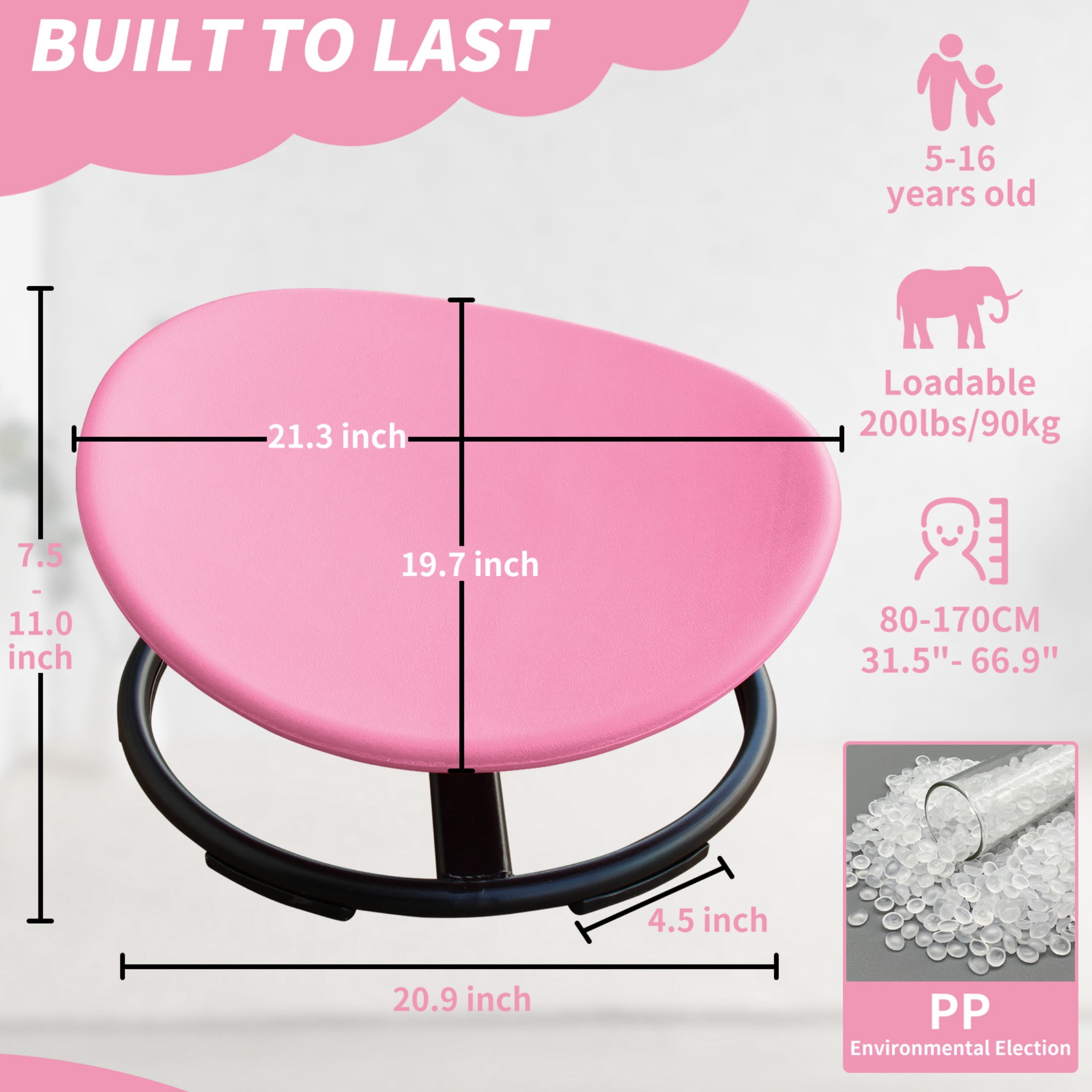 Kids Sensory Spinning and Body Coordination Supports up to 220 lbs and for ADHD, Pink
