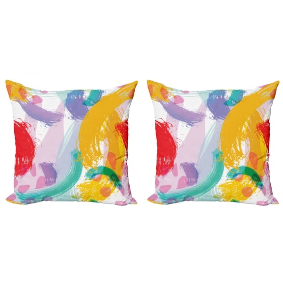 Abstract Throw Pillow Cushion Cover Pack of 2, Watercolor Style Brush Strokes Pattern Curved Stripes Hand Drawn Illustration, Zippered Double-Side Digital Print, 4 Sizes, Multicolor, by Ambesonne