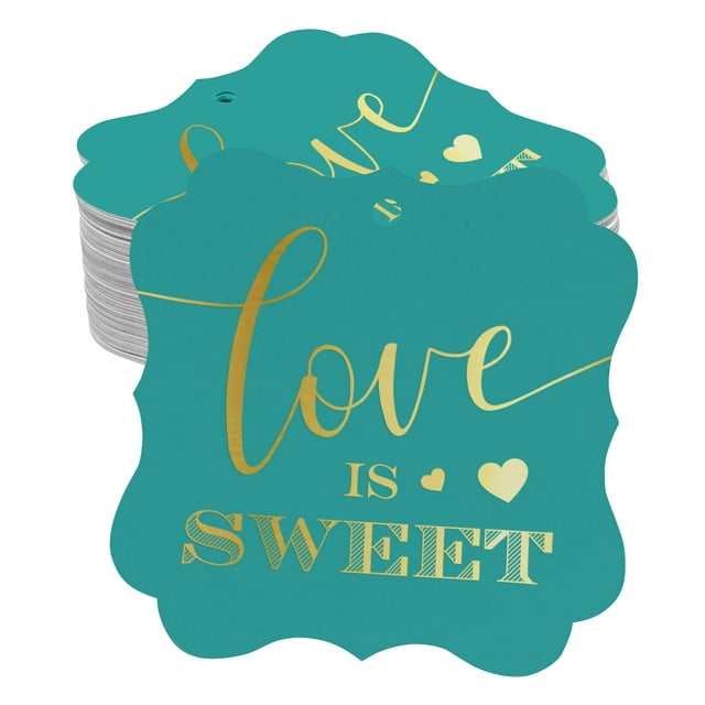 Inkdotpot Étiquette de Bouteille de Mariage Love Is Sweet en Vraie Feuille d'Or, Forme de Support de Faveur, Étiquettes Suspendues, Lot de 50