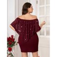 thumbnail image 2 of Burgundy Plus Size Elegant Off-Shoulder Fitted Dress With Pearl Embellishments, 2 of 8