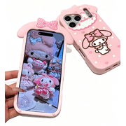 3D Cute Melody Phone Case for iPhone 17 Pro Max 5 5s 6 6s 7 8 Plus 11 12 13 14 15 16 Plus , Kawaii Pink Bow Soft Silicone Shockproof Cover,Girly Soft Cartoon Protective Case for Women Girls Teen