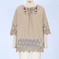 thumbnail image 6 of Olyvenn 3/4 Length Sleeve Womens Boho Tops Cotton Linen Mexican Embroidered Shirts Plus Size Flowy Lace Tunic Peasant Blouses White M, 6 of 7
