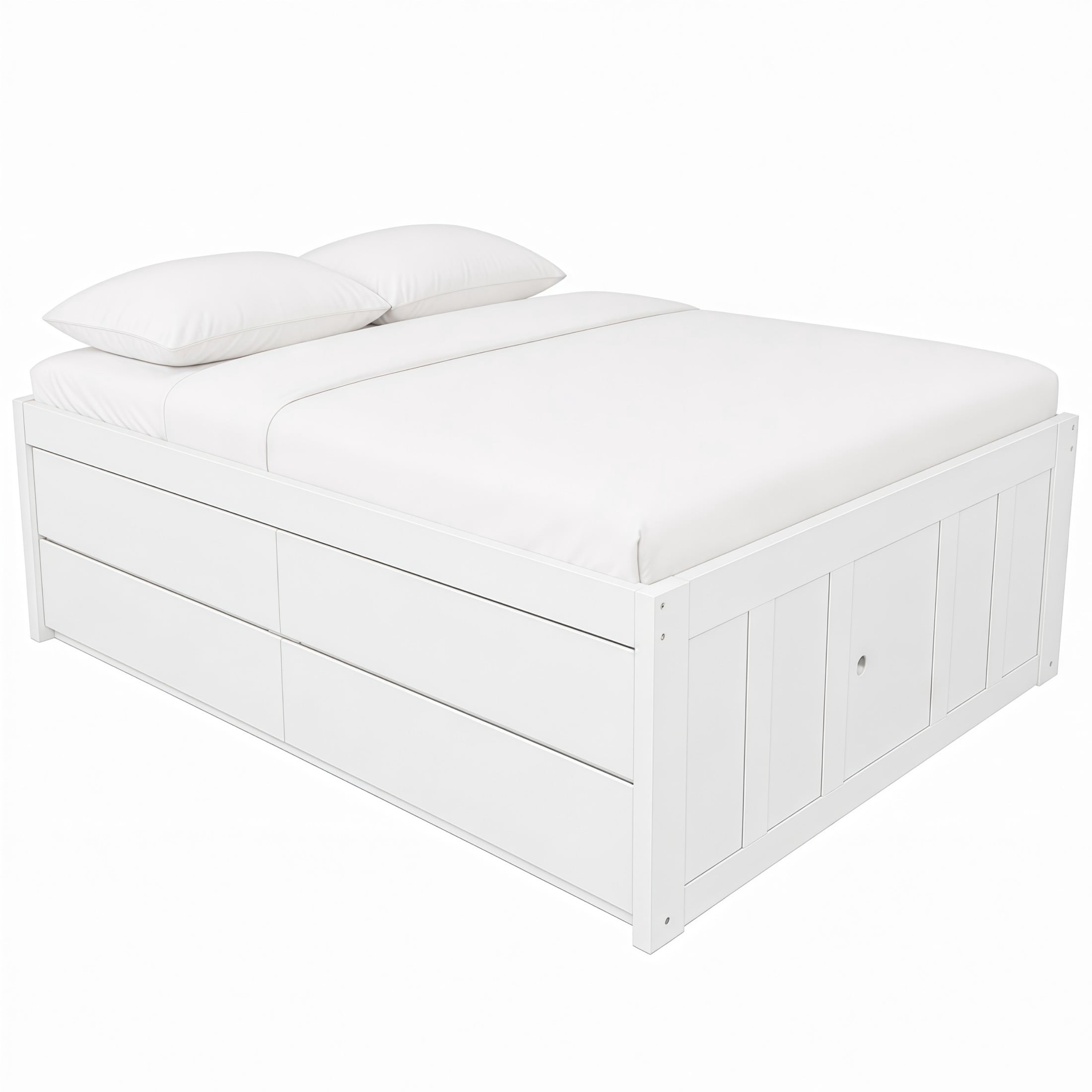 GDF Studio Tyler Full Size Captain Bed with Storage Drawers & Side Door, Modern Space-Saving Bed for Kids, White