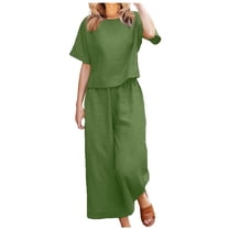 LYXSSBYX 2 Piece Sets for Women Summer Fashion Women Summer Solid Round-Neck Casual Short SLeeve Top Pant Set