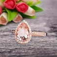 thumbnail image 2 of 8x5mm Pear Shape 1.75 Carat Morganite Engagement Ring On 10k Rose Gold Halo Wedding Anniversary Promise Bridal Eternity Ring, 2 of 8