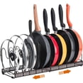 thumbnail image 2 of Organizador de Sartenes y Ollas, Soporte Sartenes de Tamaño Ajustable, Estante de Sartenes con 10 Compartimientos para Almacenar Tapas de Ollas, Platos, Color Marrón, 2 of 22