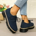 thumbnail image 4 of Rokment Platform Mary Jane Ankle Boots for Women Fall Winter Fashion Casual Suede Lace up Chunky Mid Heel Lug Sole Oxfords Penny Loafers Combat Booties Blue Size 8.5, 4 of 5