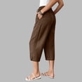 thumbnail image 5 of Womens Brown Drawstring Capri Pants High Waisted Elastic Waist Casual Crop Bottoms with Pockets Cotton Blend Relaxed Fit Summer Button Detail,Size S, 5 of 9