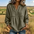 thumbnail image 2 of cfhntfmh Tops for Women V Neck 3/4 Sleeve Blouse Fashion Hollow out Shirts Loose Fit Button up Spring Fall Clothes (Army Green,Small), 2 of 5