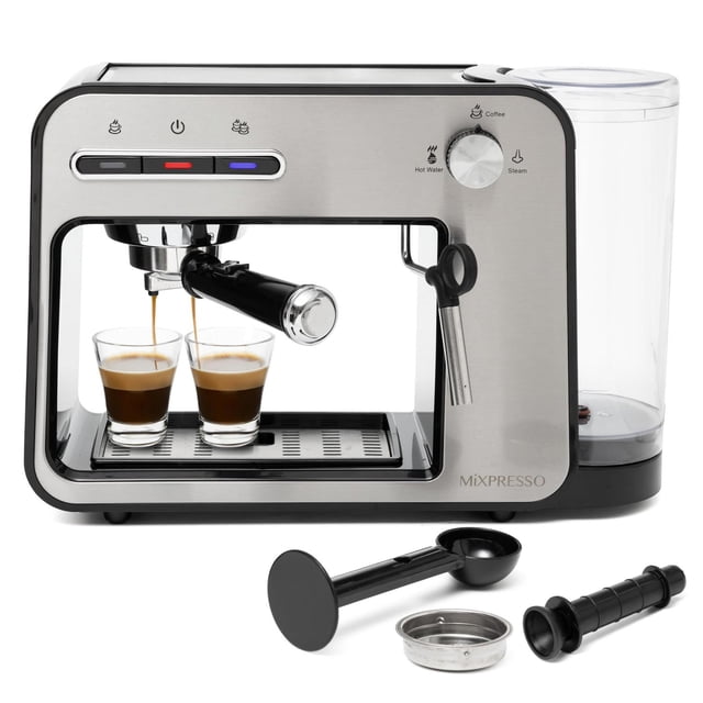 Máquina de Café Espresso Mixpresso Plata con Espumador de Leche para el Hogar