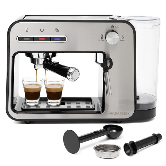 Máquina de Café Espresso Mixpresso Plata con Espumador de Leche para el Hogar