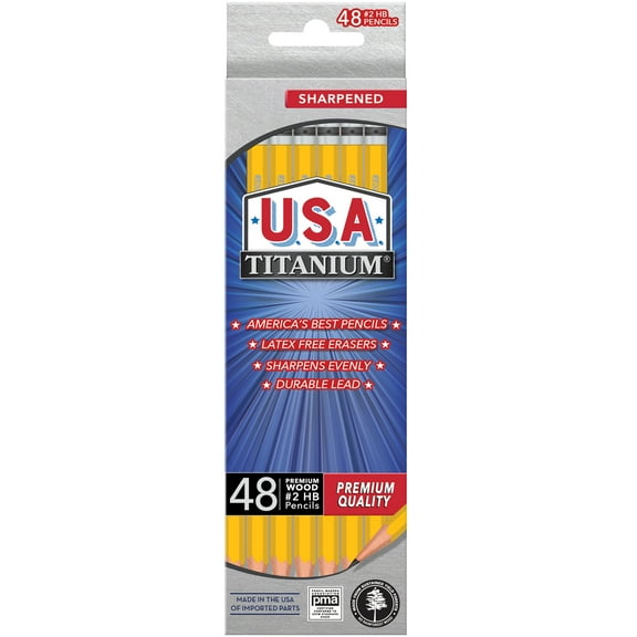 USA Titanium Premium Yellow #2 HB Woodcase Pencils, Sharpened, 48 Count