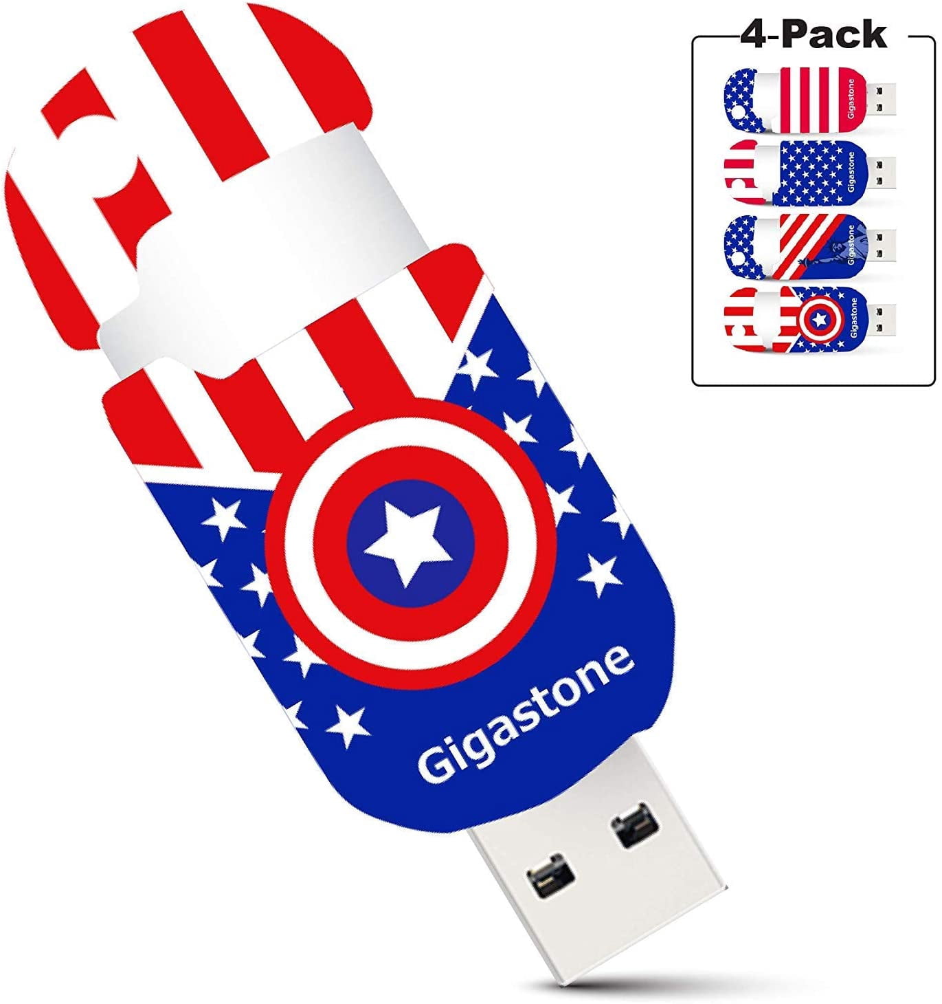 Gigastone V10 32GB 4-Pack USB2.0 Flash Drive, American Patriot Style, Capless Retractable Design Pen Drive