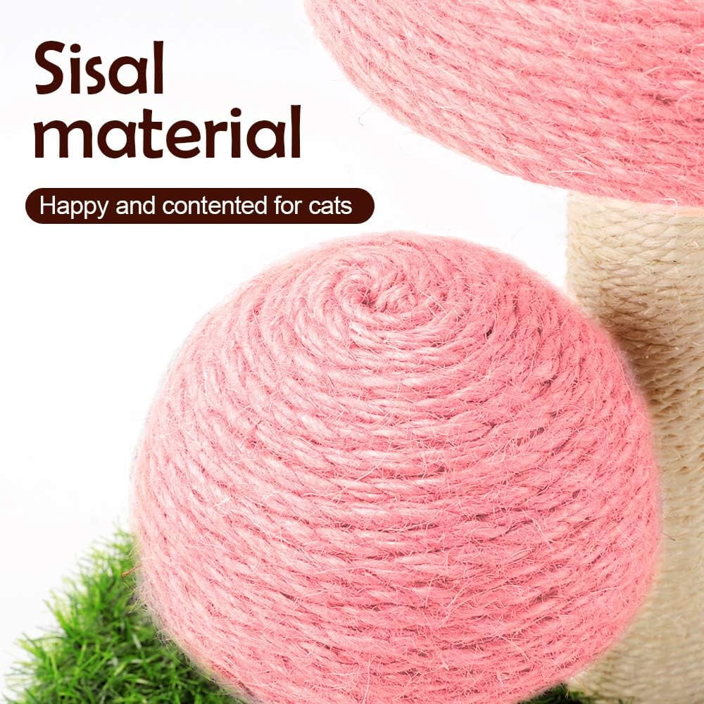 ShellKingdom 16.5'' Cat Scratching Post, Natural Sisal Claw Scratchers for Kittens Small Cats, Mushrooms Cat Interactive Toys, Pink