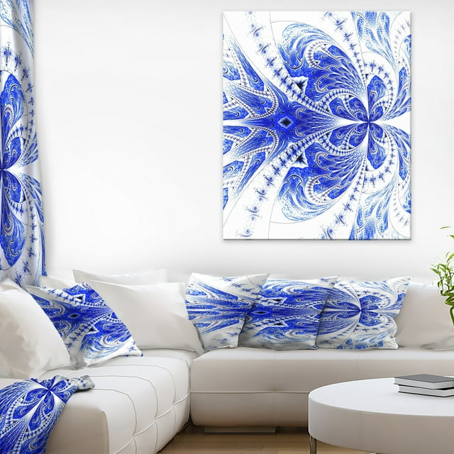 Fleur Fractale Bleue Douce Symmétrique - Impression sur Toile Florale