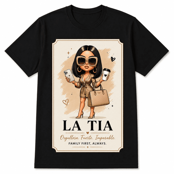 La Tia Graphic T-Shirt for Women, Fashion Aunt Cartoon Tee, Strong Loyal Unstoppable Shirt, Family Gift Short Sleeve Casual Top