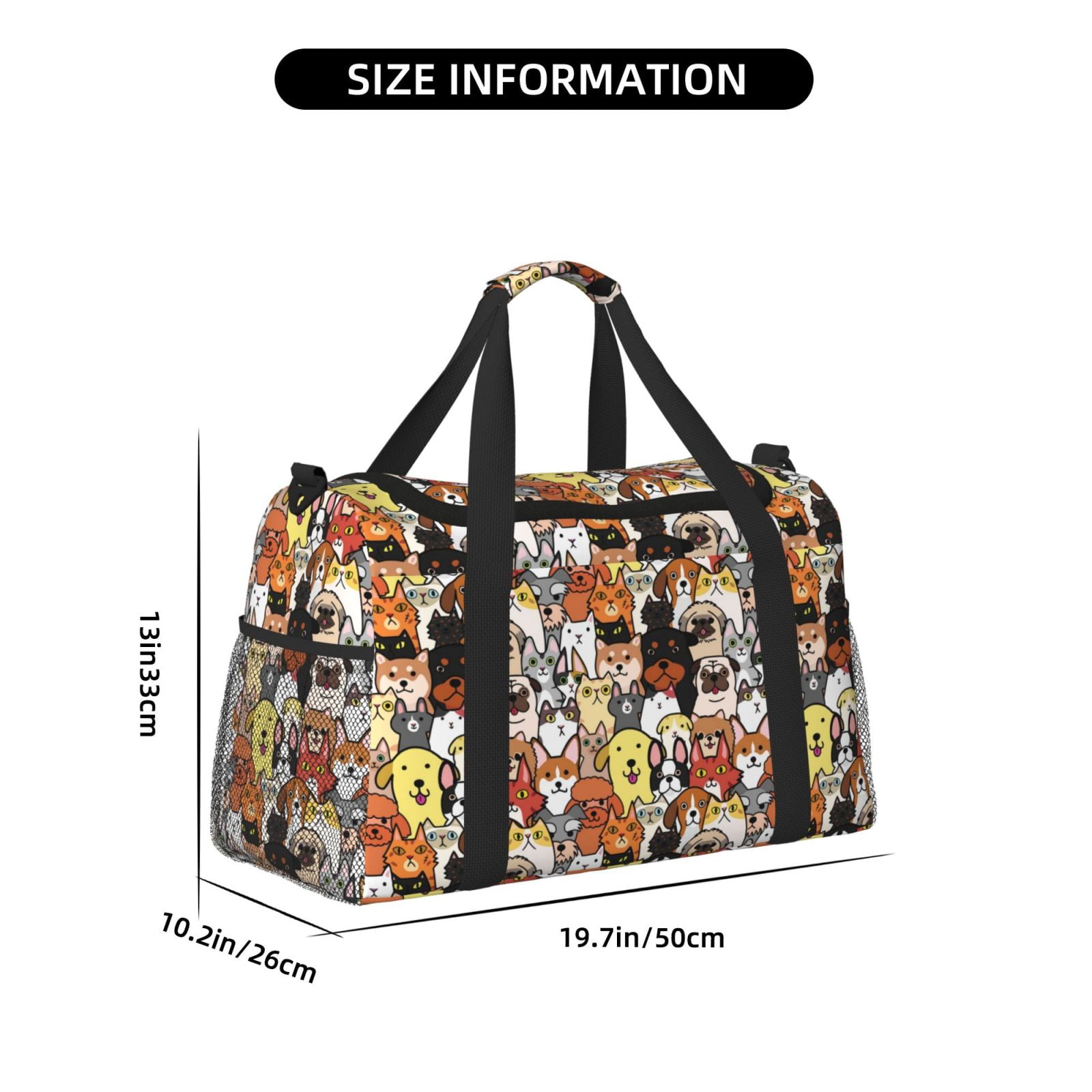 Fuzoiu Cats & Dogs Group Print Travel Duffle Bag,Carry On Tote Bags,Duffel Bag,Sport Gym Bag, Hospital Bag for Labor and Delivery, Overnight Bag,Luggage Bag