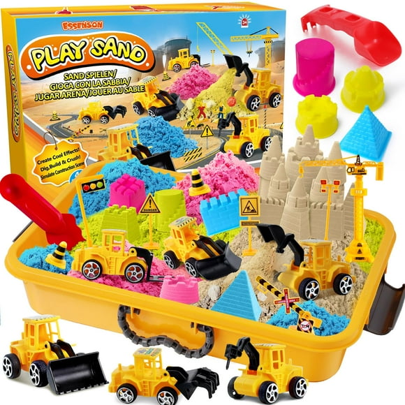 Sensory Bin - Play Sand Kit with Construction Set Toy Truck and 4lbs Magical Sand, Pretend Play Beach Sensory Toy Sandbox, Kids Gifts for Girls and Boys