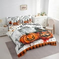 thumbnail image 3 of jejeloiu Pumpkin Spider Webs Bedding Comforter Set 7-Piece,Happy Halloween King Bedding Sets,Orange Splatter Ink Bed Sheets For Teens Girl,Super Cozy Room Decor Reversible, 3 of 8
