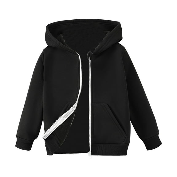PINQI Boys Sweatshirt Middle and Large Children's Autumn and Winter Long Sleeved Solid Color Hooded Pocket Zip Up Jacket for Boys Girls 4-8 Years(Black,6 Years)