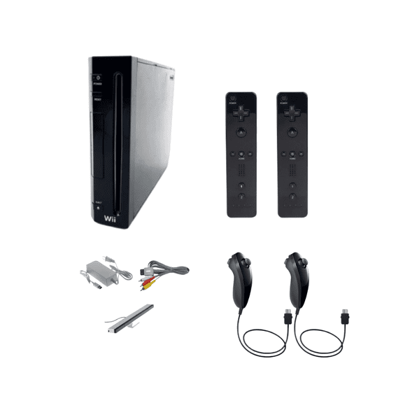 Nintendo Wii Console System in Black with 2 Wireless Motion Controllers - Refurbished
