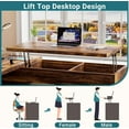 thumbnail image 3 of Homieasy L Shaped Desk with Power Outlets and USB Charging Ports, Lift Top Corner Computer Desk with Drawer, Large Office Desk with Storage Shelves, L Shaped Standing Desk for Home Office, Rustic Brow, 3 of 7