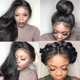 thumbnail image 4 of Peluca frontal de encaje 360 con línea de cabello pre-depilada, cabello liso Yaki claro, 14 pulgadas, densidad del 150%, 1B, gorra pequeña., 4 of 5