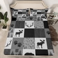 thumbnail image 2 of Homewish Safari Bear Deer Twin Sheet Sets,Jungle Animal Twin Fitted Sheet,Gray White Plaid Flat Sheet For Teens,Ultra Soft Home Decor,3 Pieces, 2 of 7